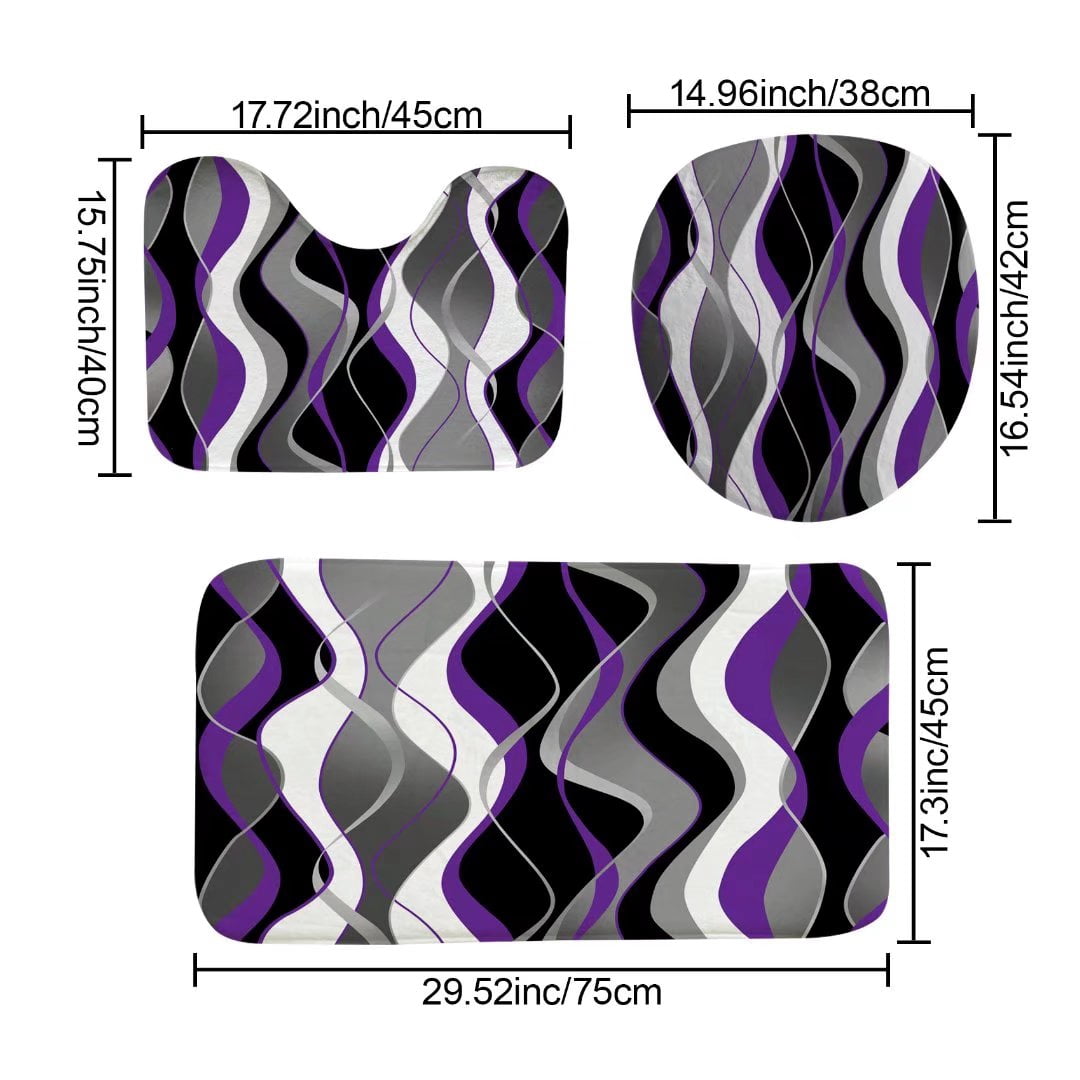 4Pcs Purple Shower Curtain Sets with Non-Slip Rugs, Toilet Lid Cover and Bath Mat, Black and Gray Bathroom Decor Set Accessories Fabric Waterproof Shower Curtains with 12 Hooks, 72 x 72 Inch