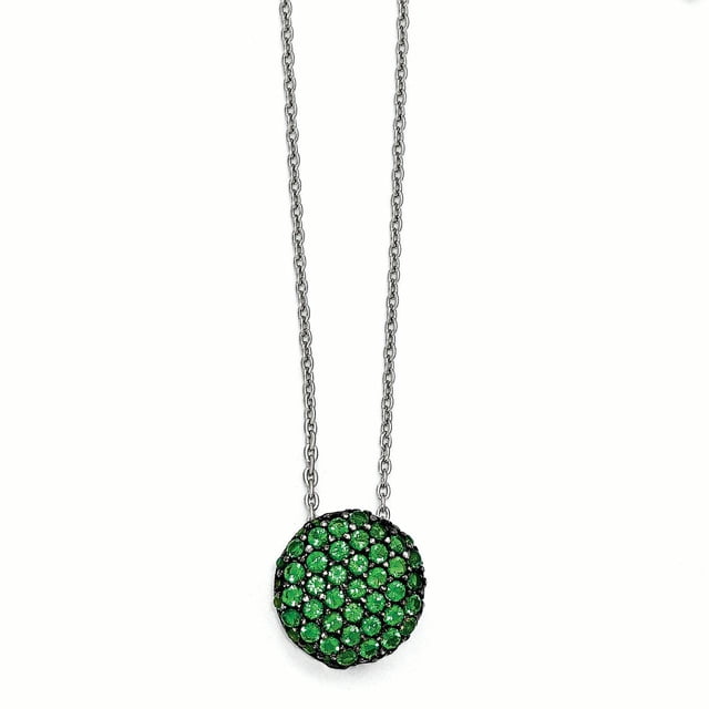 Cheryl M Sterling Silver w/ Black Rhodium Glass Sim. Emerald Necklace (Weight: 2.51 Grams, Length: 18 Inches)