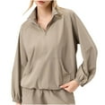 thumbnail image 3 of Dazajoo Half Zip Oversized Sweatshirt for Women Casual Long Sleeve Solid Color Pullover Tops 2025 Trendy Baggy Stand Collar Sweaters,Khaki,XL, 3 of 4