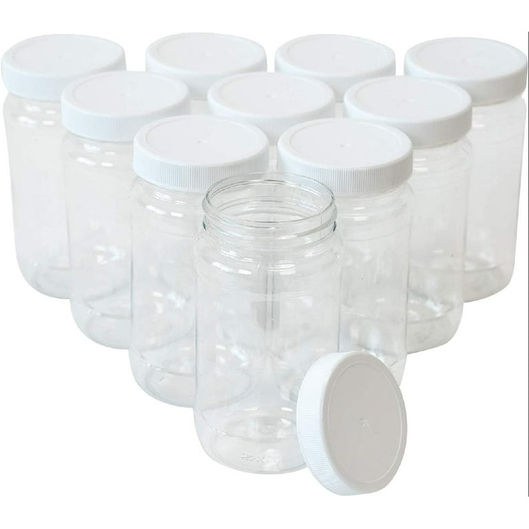 DecorRack 8 Pack 8 Oz Small Empty Plastic Storage Jars with Screw On Lids  Round Wide Mouth Food Grade All Purpose Storage Containers for Kitchen, Art