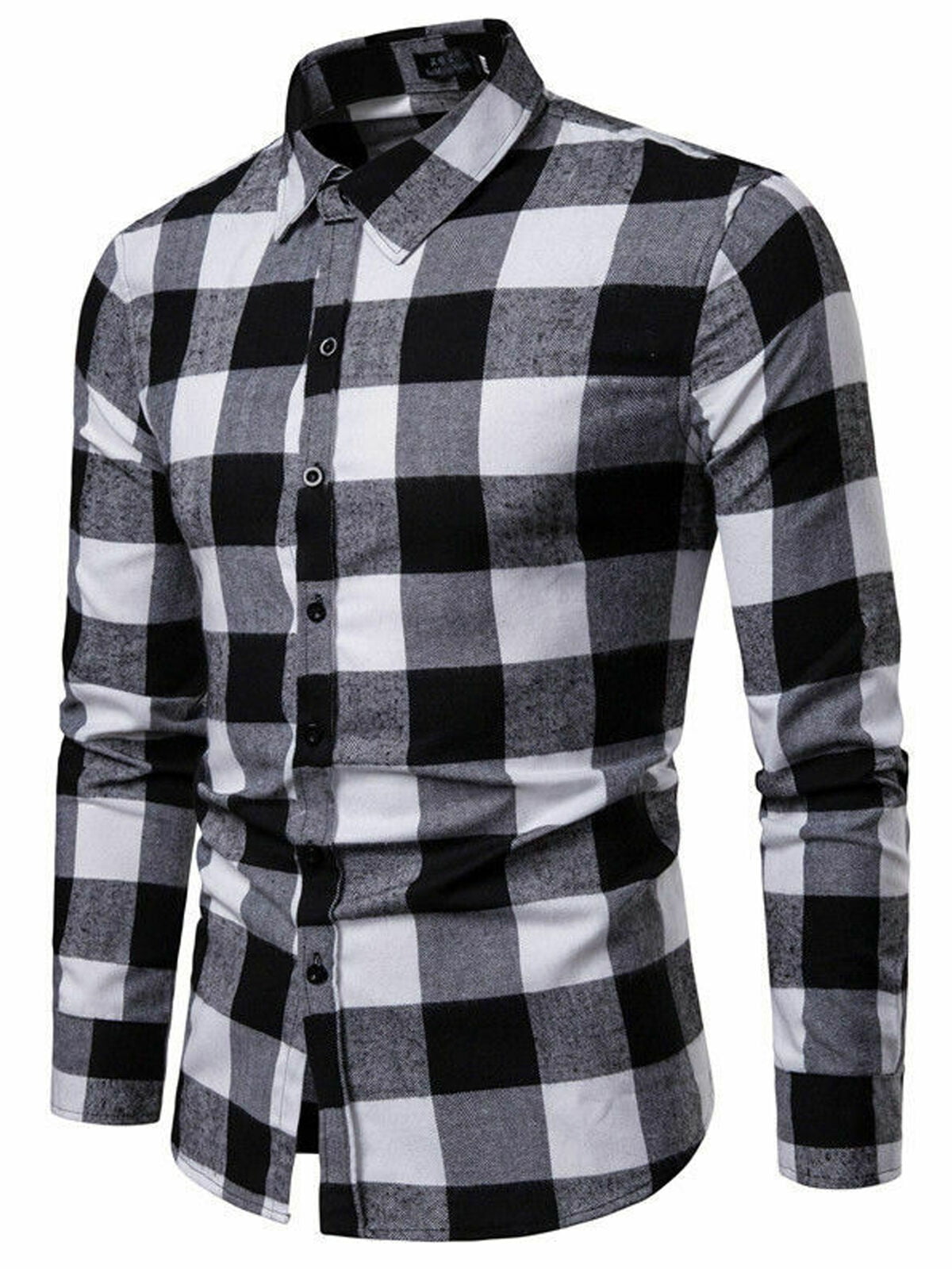 Locachy Mens Spring and Autumn Slim Long Sleeve Plaid Thin Cotton Comfortable Shirt