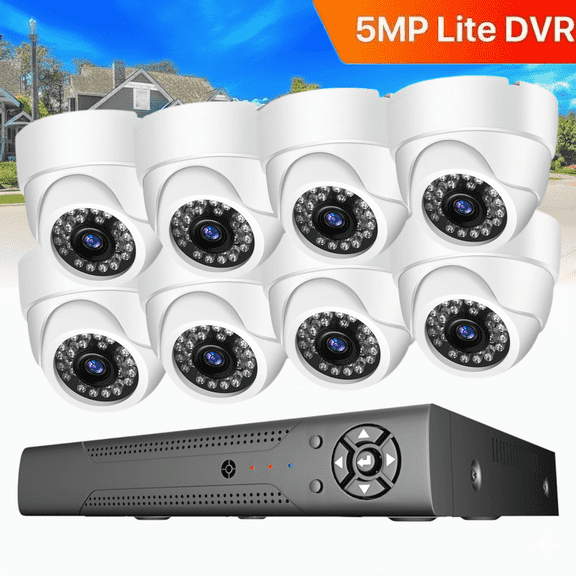 8CH H.265  3K Lite CCTV Security System, 8pcs 5MP Dome Cameras, AI Detection Wired DVR Kit with Night Vision, Motion Dectection for Home Security