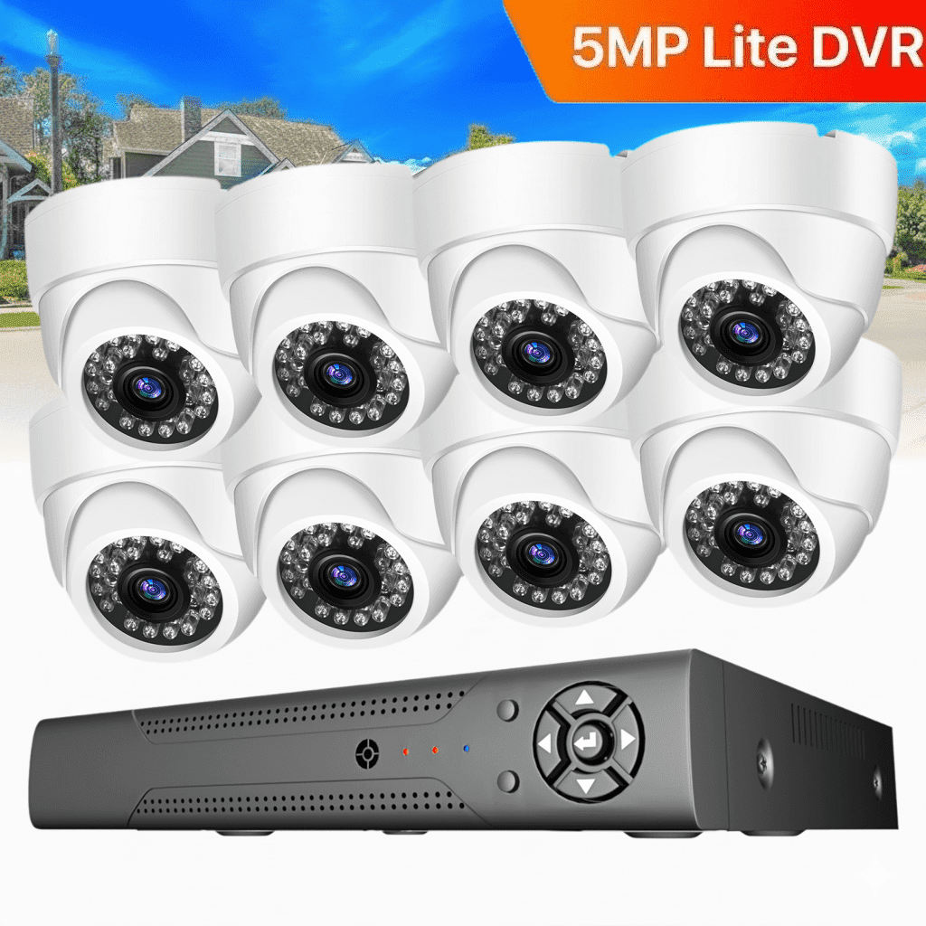 8CH H.265+ 3K Lite CCTV Security System 8pcs 5MP Dome Cameras AI Detection Wired DVR Kit with Night Vision Motion Dectection for Home Security