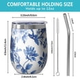 thumbnail image 5 of 12oz Stemless Wine Tumblers Blue Pioneer Flower and Bird Vacuum Insulated Stainless Steel Travel Tumbler Cups Mug with Lid and Straw for Champaign,Cocktail,Beer with Cleaning Brush, 5 of 5