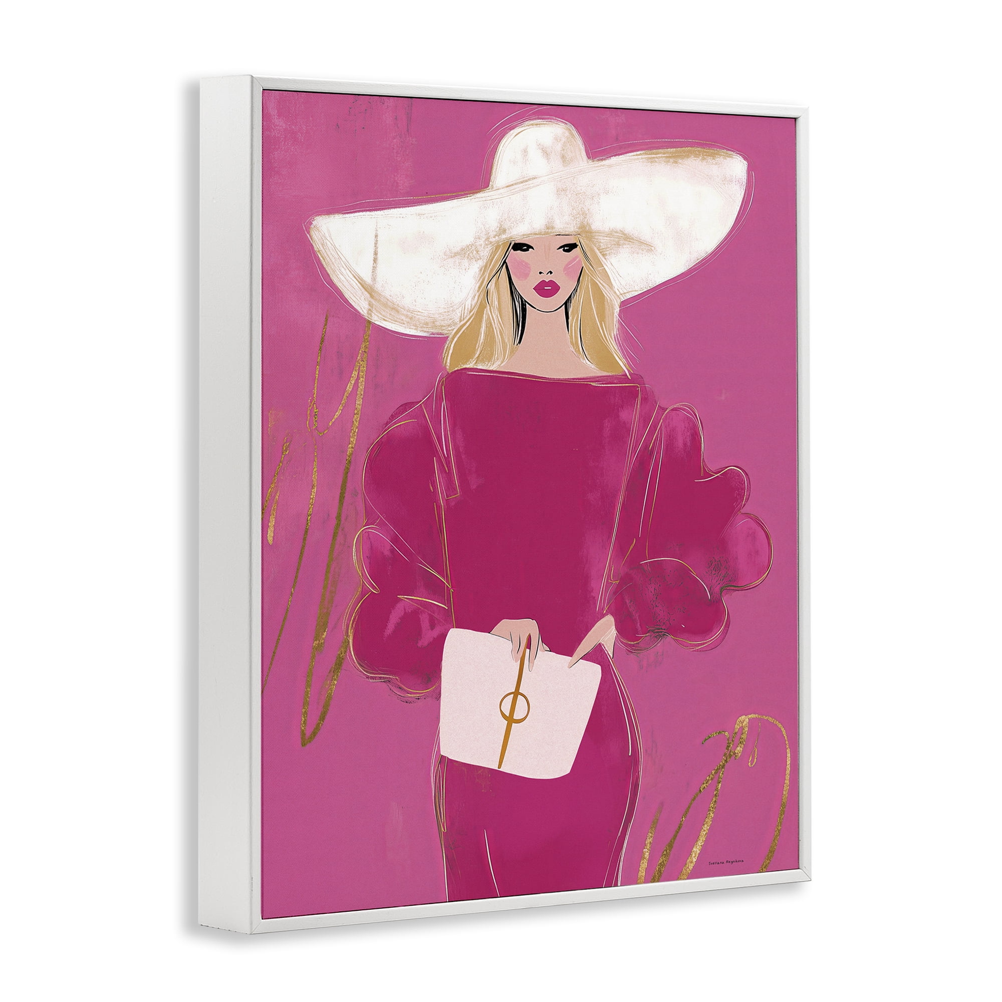 Stupell Industries Lady In Pink with Hat White Framed Giclee Art, design by Svetlana Aleynikova