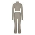 thumbnail image 4 of STETMN Women's Ribbed Knit Outfits Zip Lapel Neck Crop Sweater High Waist Wide Leg Pant Slim Sets, 4 of 5