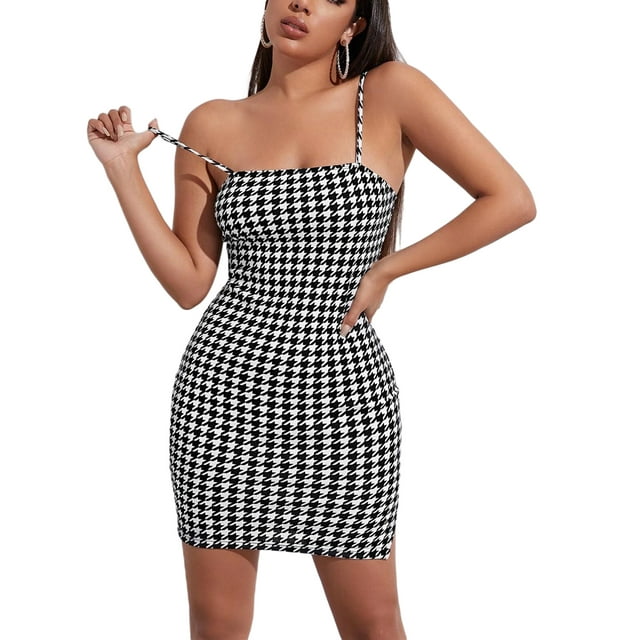 ZAXARRA Mode Femmes Plaid Dos Nu Bretelles Courtes Robe Fendue
