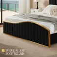 thumbnail image 3 of VanAcc Queen Size Platform Bed Frame 61.4" Vertical Channel Gold Trim Headboard Footboard Black, 3 of 6