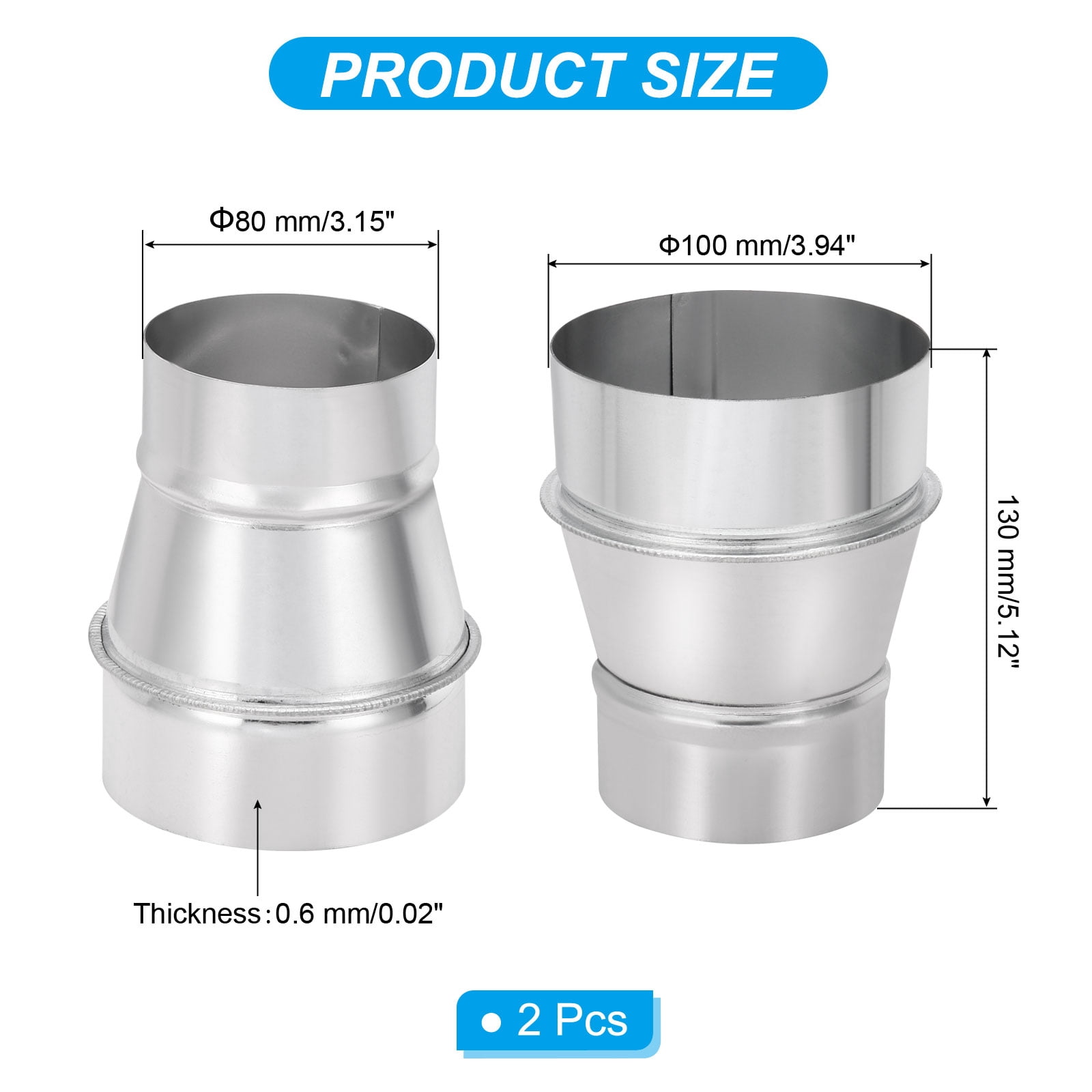 Uxcell 2 Pcs 3" to 4" Galvanized Steel Round Duct Reducer Adapter Connector,Silver Tone