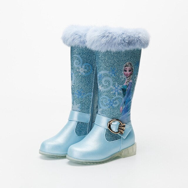 Disney otoño e invierno frozen nuevas niñas botas de tacón alto niña princesa elsa botas más terciopelo cálido niños nieve boots25-Insole 16,5 CM Gao Jinjia LED