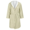 thumbnail image 4 of Women's Plush Fleece Hooded Bathrobe, Long Length Belted Robe, Soft Cozy Loungewear, Spa Style Open Front Gown, Comfortable Warm Pockets Robe Beige L, 4 of 4