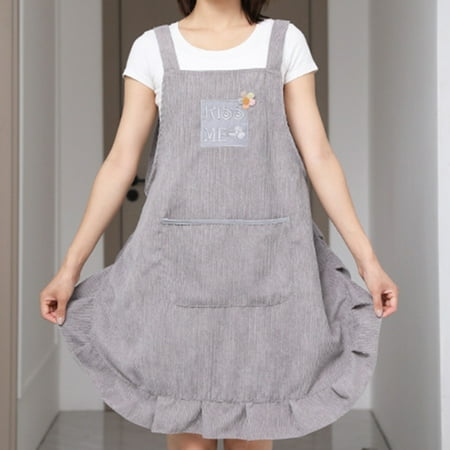 

Washranp Kitchen Apron Waterproof Oil-proof Sleeveless Lining Large Pocket Embroidery Corduroy Cooking Cleaning Apron for Kitchen