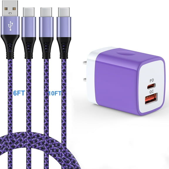 Usb C Super Fast Charger Block,HopePow2PACK 20W QC Type C USB C Charger Block with 2PACK Usb C Cable 10ft/6ft High Speed Phone Charger Block for Samsung Charger 10 ft Type C Super Fast Charging
