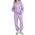 thumbnail image 4 of Girls 2 Piece Outfits Christmas Printed Funny Hoodie and Joggers Pant Set Tracksuit Loose Sweatsuits with Pockets (5-6 Years, Purple 01), 4 of 5