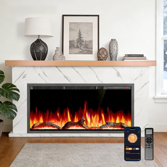 WAA 63in Electric Fireplace TV Stand Light Oak,Remote,Adjustable Flame,750W/1500W