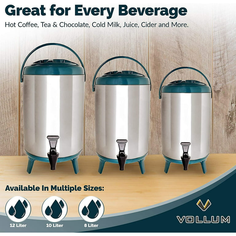 Vollum Stainless Steel Insulated Beverage Dispenser - Teal, 10L