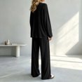 thumbnail image 7 of Iyufng Womens Two Piece Sets Loose Round Neck Long Sleeve Tops Elastic Waist Wide Leg Pants Loungewear Sets, 7 of 7