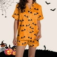 thumbnail image 1 of Ensembles de Pyjama pour Femmes Pyjamas pour Femmes en Satin de Soie à Imprimé Graphique Mignons Vêtements de Nuit Boutons Hauts à Manches Courtes Ensembles de Shorts TTG, 1 of 7