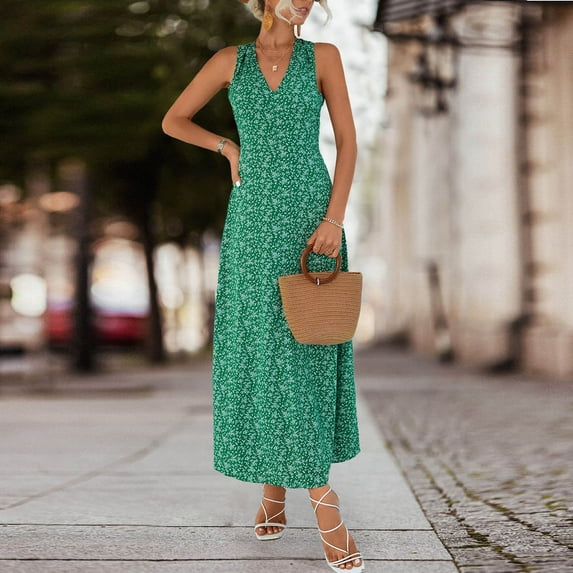 Honeeladyy dresses for women sexy Fashion Women's Summer Casual V-neck Sleeveless Printed Dress