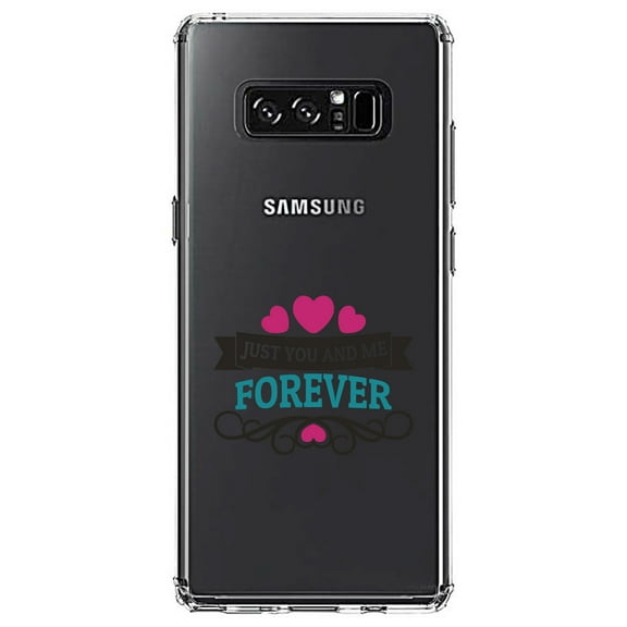 DistinctInk Clear Shockproof Hybrid Case for Samsung Galaxy Note 8 - TPU Bumper Acrylic Back Tempered Glass Screen Protector - Just You And Me Forever