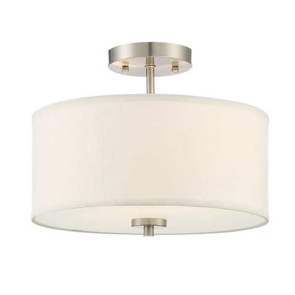 Meridian M60008BN 2 Light Semi Flush - white fabric shade Brushed Nickel