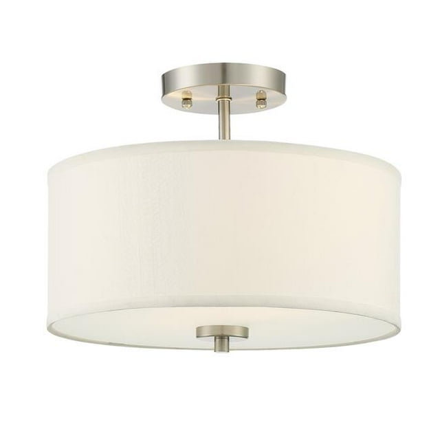 Meridian M60008BN 2 Light Semi Flush - white fabric shade Brushed Nickel