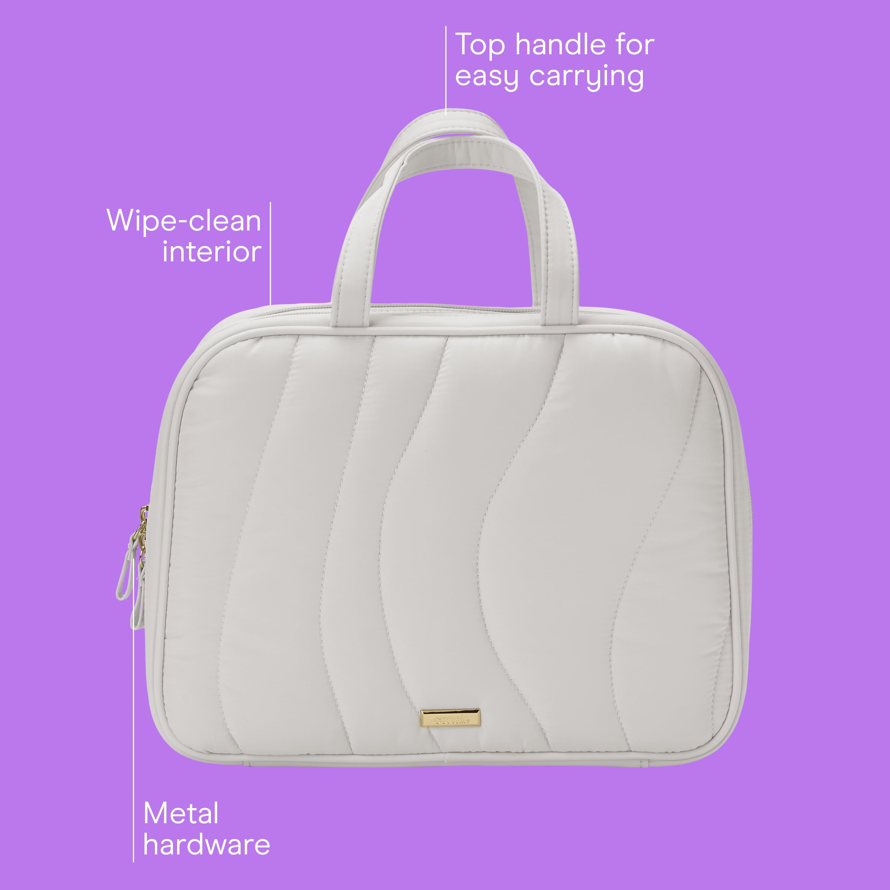 Conair Gray Wavy Quilted Weekender Cosmetic Bag with Hanging Capability, 1 Count