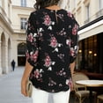 thumbnail image 5 of Fewfanhot Womens Spring Outfits Dressy Casual Tops Ruffle 3/4 Sleeve V Neck Floral Chiffon Blouses, 5 of 7