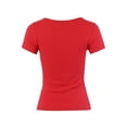 thumbnail image 3 of A2Y Women's Ribbed Cotton Notch Neck Short Sleeve Tops Tees Poppy M, 3 of 5