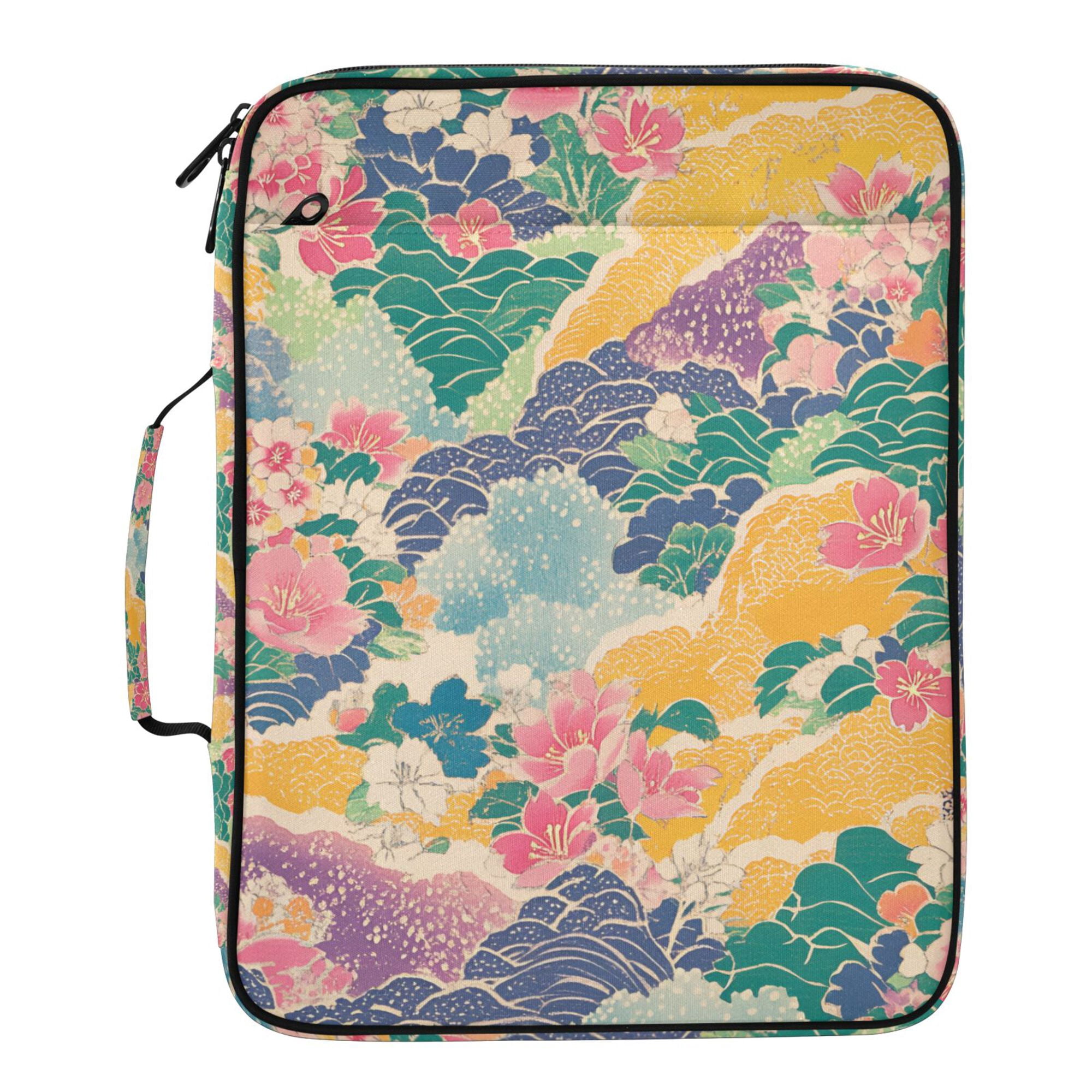 FORMRS Accordion File Folder A4 Size 7-Pocket Expanding Document Organizer Bag with 3 Ring Binder, Yellow Floral Wave
