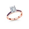 Gem Stone King 10K Rose Gold Ring with White Gold Prongs Set with Forever Classic (HIJ) Emerald Cut 2.97cttw Created Moissanite from Charles & Colvard and Created Sapphire