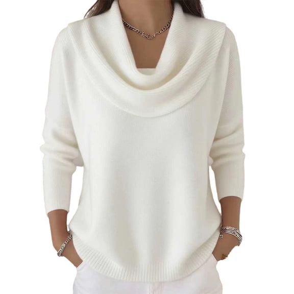 vdgthytj Sweaters for Women Long Sleeve Cowl Neck Loose Casual Fashion Solid Fall Winter Pullover Tops(X-Large,White)