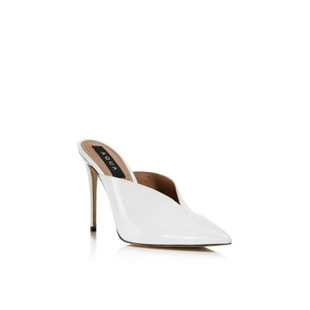 Aqua Leather - Aqua Womens Flare Leather Pointed Toe Mules