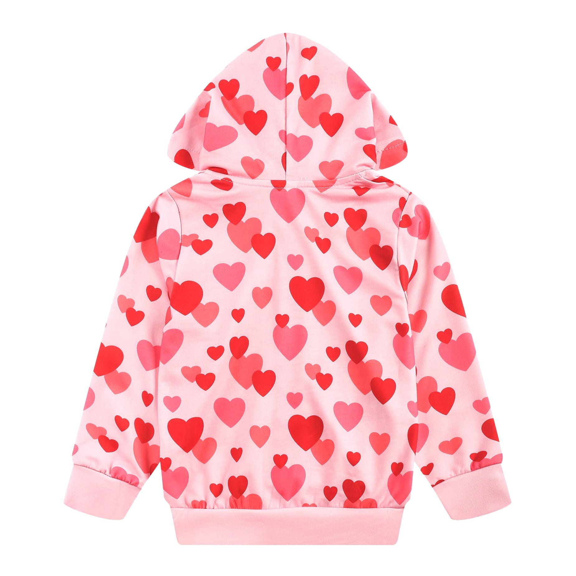 Girls Zip Up Hoodie Jacket Toddler Heart Valentine's Day Sweatshirt