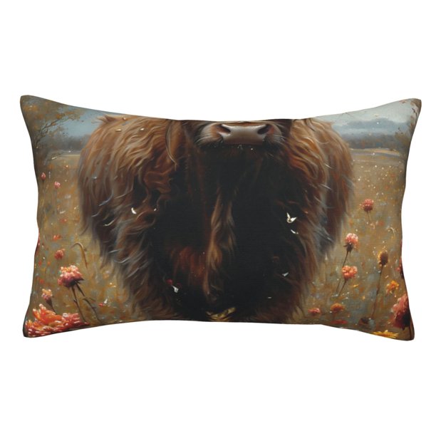 Fotbe Grassland Sunflower Cow Funda de Almohada Decorativa Estilo Occidental, Lujo en Algodón, Fundas para Almohadas King, Cojín Estampado para Decoración del Hogar-20"x30"