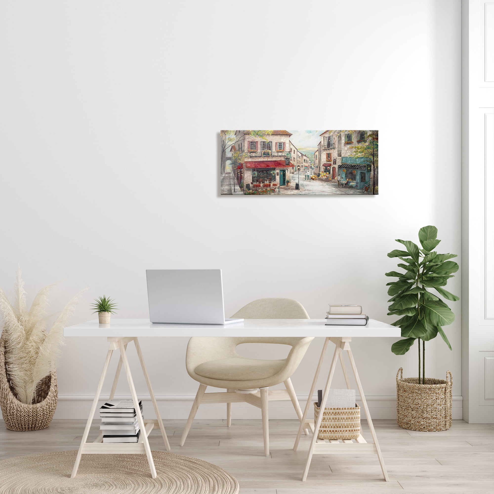 Stupell Industries Traditional Town Square Landscape Vintage Bistro Architecture, 30 x 13, Design by Ruane Manning