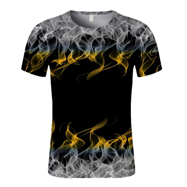 Men Short Sleeve Flame Printing Round Neck Pullover T Shirt Blouse
