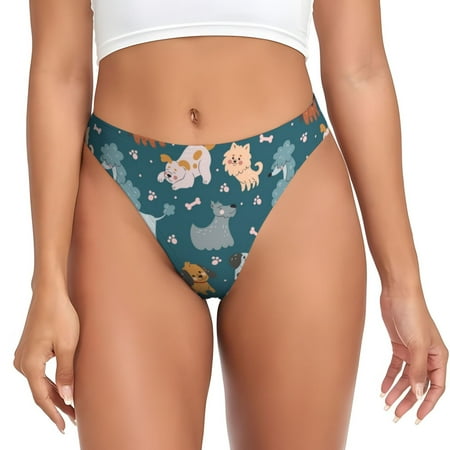 Qokaie Dogs Printed Women s Cotton Thong Underwear  Sexy Breathable Panties G-string-3X-Large