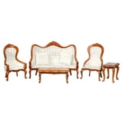 Dollhouse Miniature Victorian White Living Room Furniture Set Walnut Sofa