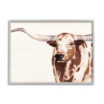 Stupell Industries Spotted Longhorn Cattle Smiling Brown Country Cow Framed Wall Art, 14 x 11, Design by Annie Warren