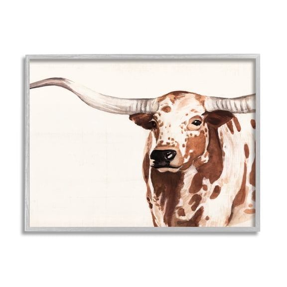 Stupell Industries Spotted Longhorn Cattle Smiling Brown Country Cow Framed Wall Art, 14 x 11, Design by Annie Warren