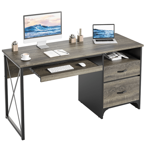 Bestier 55 inch Computer Desk with Drawers Keyboard Tray Home Office Desk
