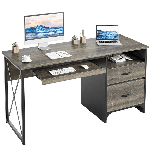 Bestier 55 inch Computer Desk with Drawers Keyboard Tray Home
