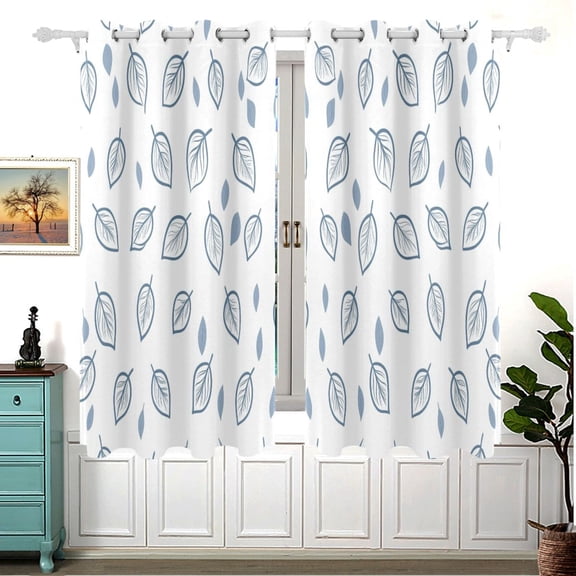 Blue Leaves Pattern 63x55in Window Curtain Panels 63x55in 2-Piece Heavy Duty 80% Light Blocking