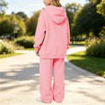 thumbnail image 5 of Kids Solid Fleece Hoodie 2 Piece Outfit Long Sleeve Hooded Top & Wide Leg Pants Set Warm Casual Tracksuit for 5-14 Years Old Boys Girls Outdoor Daily Wear Pink, 5 of 6