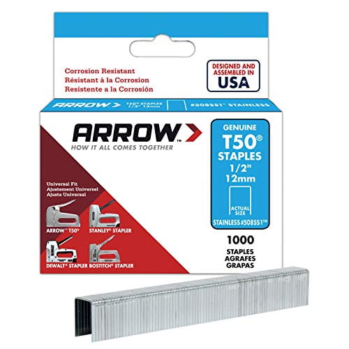 Arrow Fastener 508SS1 Authentique T50 1/2 Pouces Agrafes en Acier Inoxydable, 1000-Pack