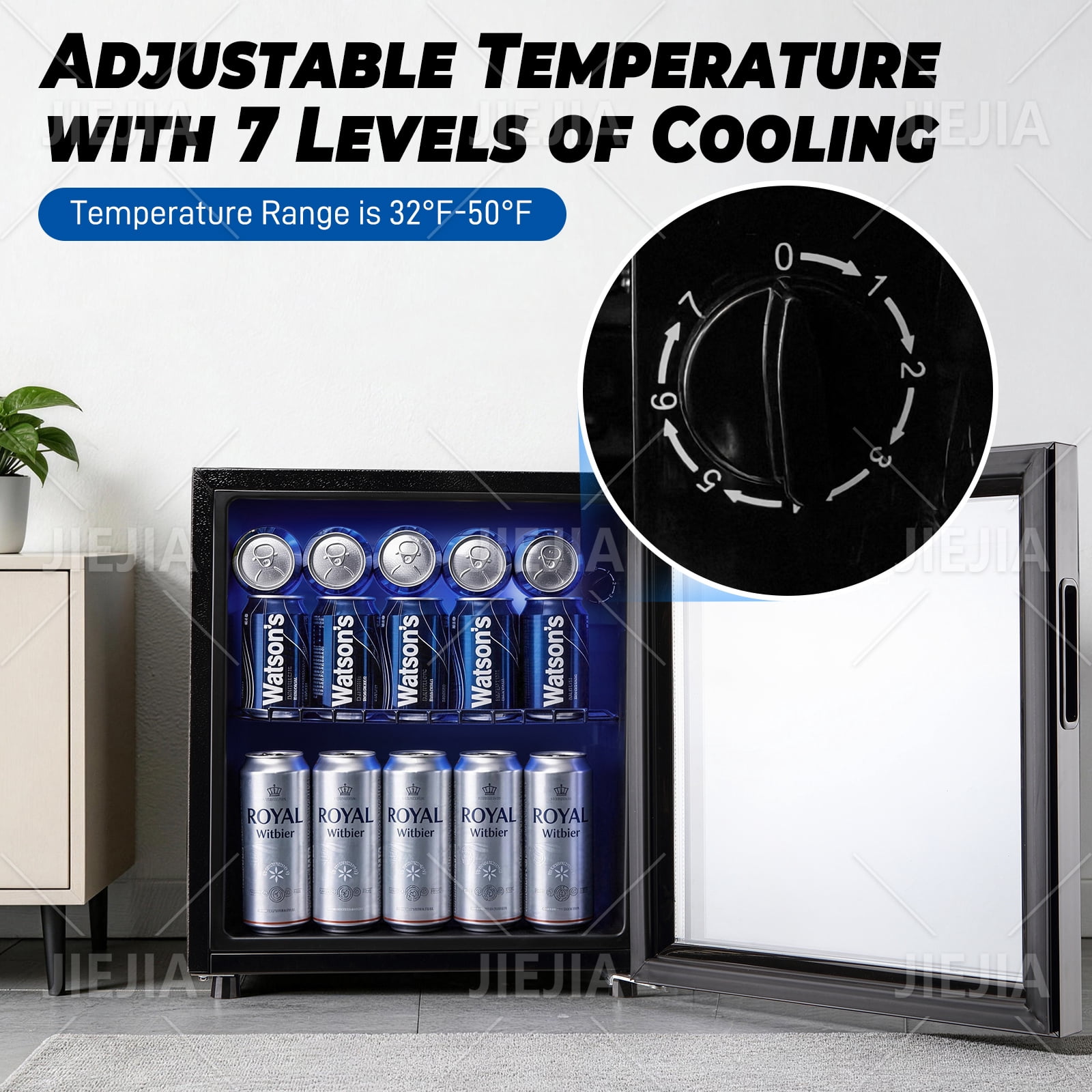 JIEJIA 60 Can Mini Fridge and 1.8 Cu.ft Beverage Cooler Refrigerator with Glass Door for Home, Office