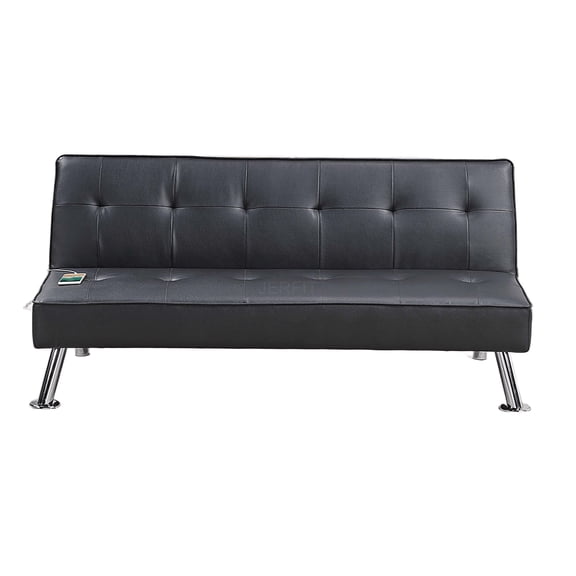 JERFIT Modern Convertible Sofa Bed with USB Charger, Faux Leather Tufted Sleeper Couch with Adjustable Back and Metal Legs for Living Room, Guest Room