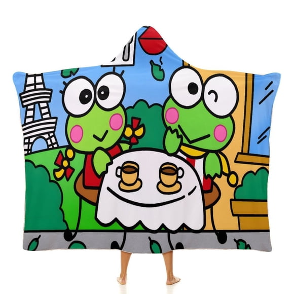 Keroppi: Rana Manta Capa con Capucha Anti-Bolitas, Manta de Lana Ártica Suave, Manta Portátil de Felpa Ligera y Lujosa, Poncho para Siesta en Casa y Oficina, 100*130cm
