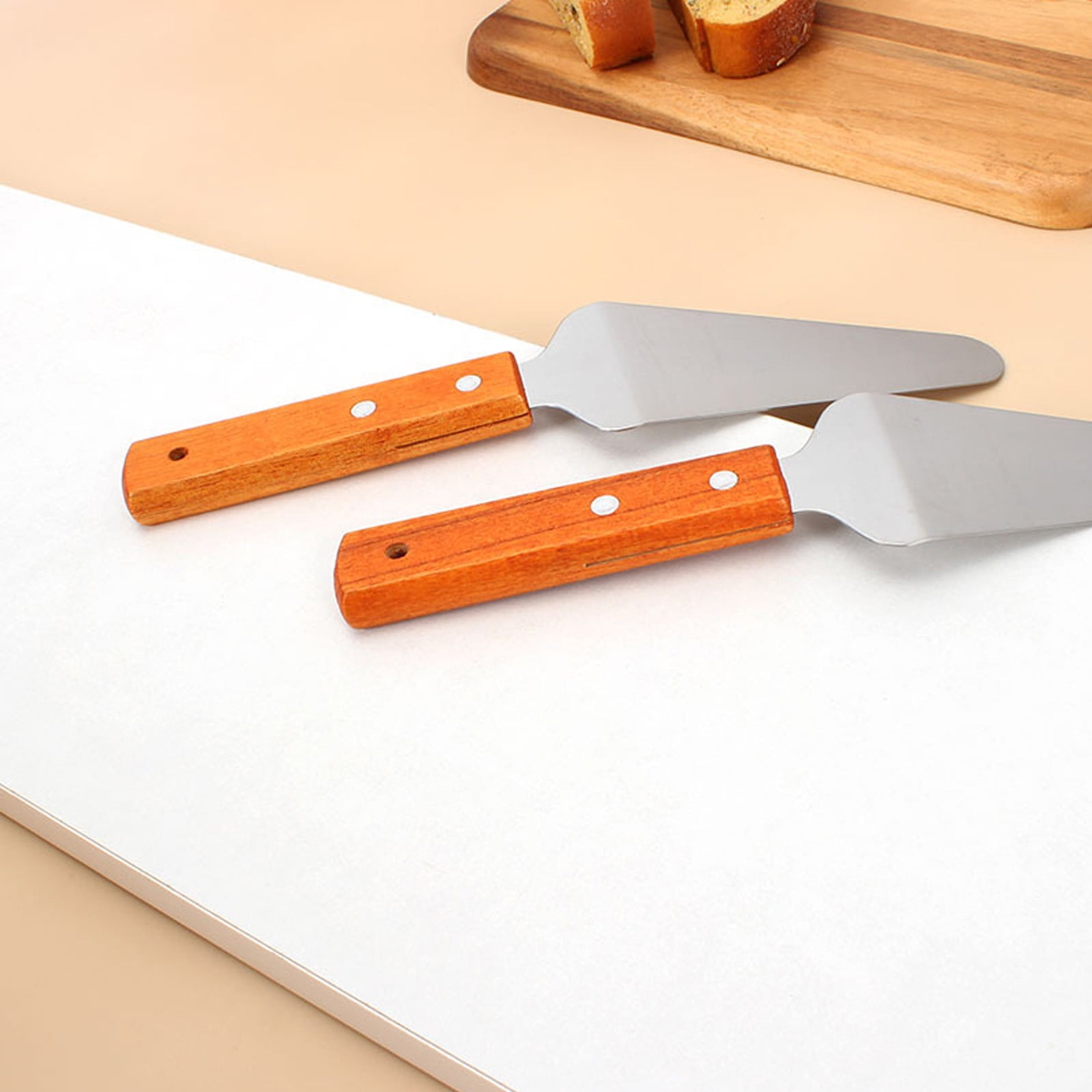 Wooden Handle Pizza Spatula Set Stainless Steel Pie Spatula Frying Spatula Kitchen Cake Transfer Cheese Spatula Household Baking Tools Serving Utensils Pastry Servers(2Pack)